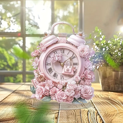 BohoTime Klocka – Rosa Blommor Väckarklocka med Akryl