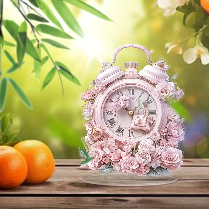 BohoTime Klocka – Rosa Blommor Väckarklocka med Akryl