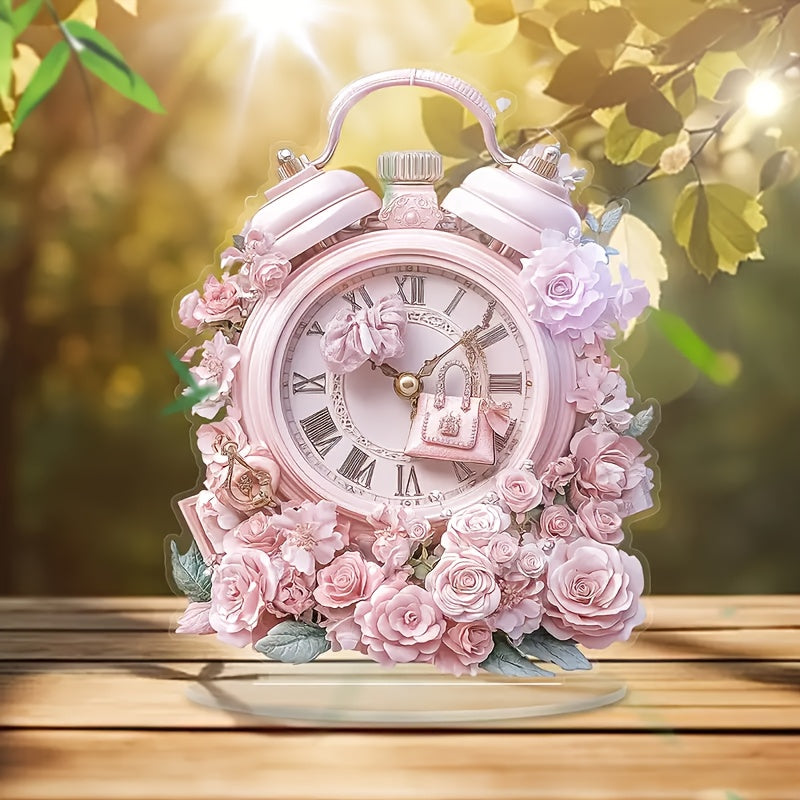 BohoTime Klocka – Rosa Blommor Väckarklocka med Akryl