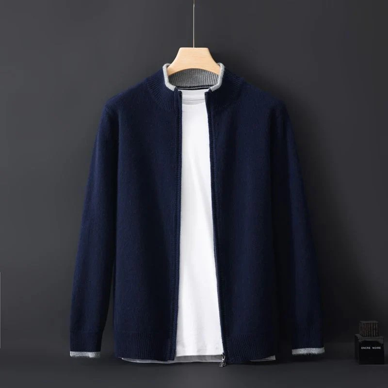 Merino - Cardigan med dragkedja i ull för herr