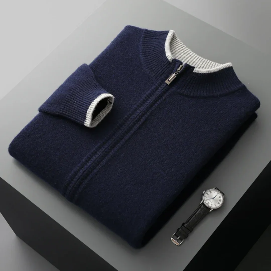 Merino - Cardigan med dragkedja i ull för herr
