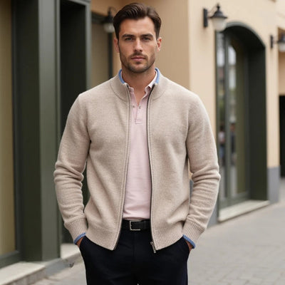 Merino - Cardigan med dragkedja i ull för herr