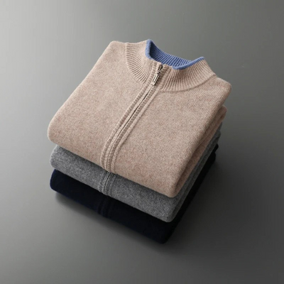 Merino - Cardigan med dragkedja i ull för herr