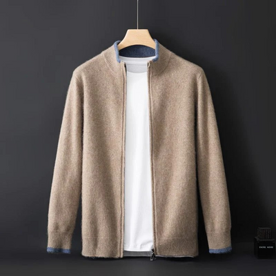 Merino - Cardigan med dragkedja i ull för herr