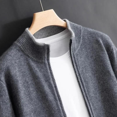 Merino - Cardigan med dragkedja i ull för herr
