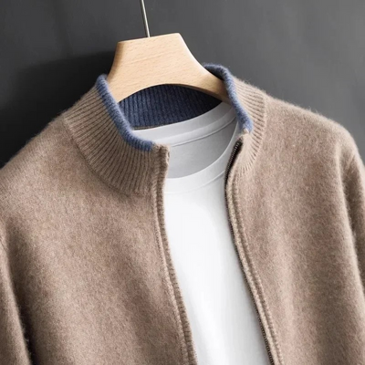 Merino - Cardigan med dragkedja i ull för herr
