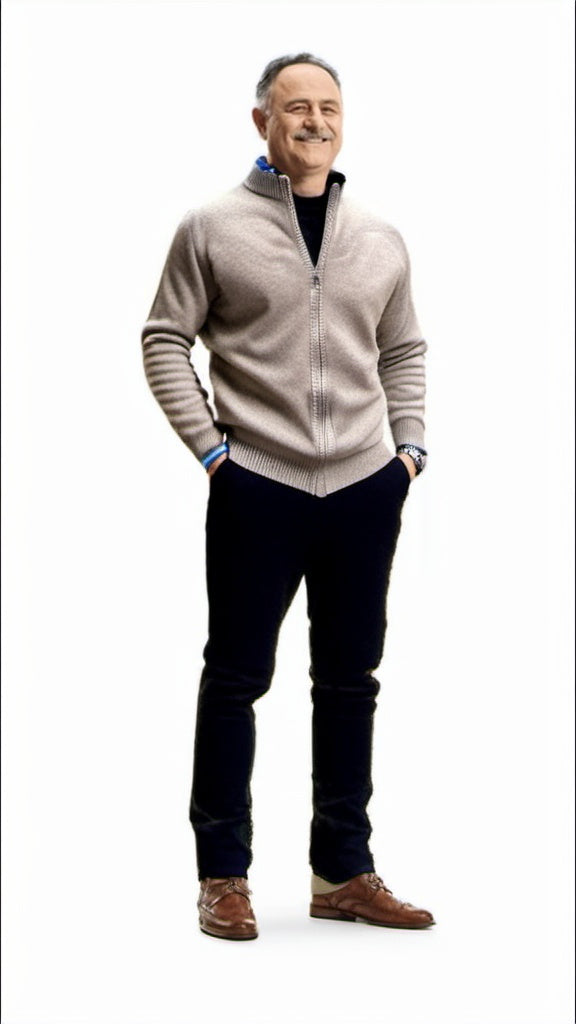 Merino - Cardigan med dragkedja i ull för herr