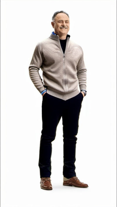 Merino - Cardigan med dragkedja i ull för herr