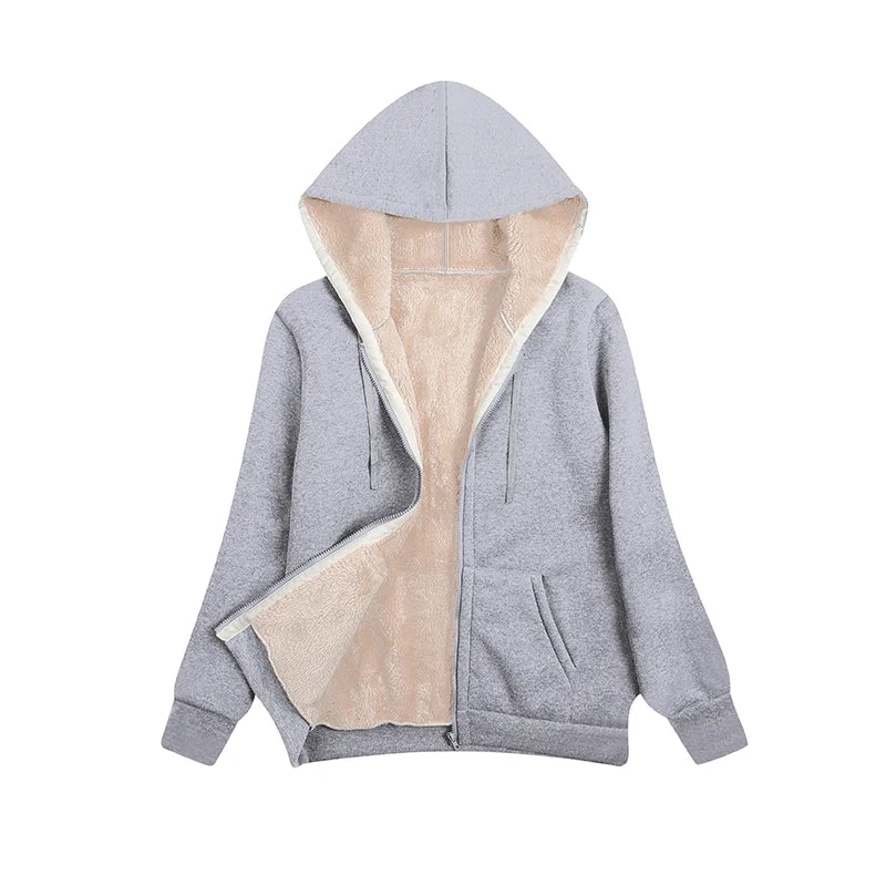 Casual Fleece Vinter Hoodie med Snöre och Hemsdragkedja för Dam | Perfekt för Höst/Vinter