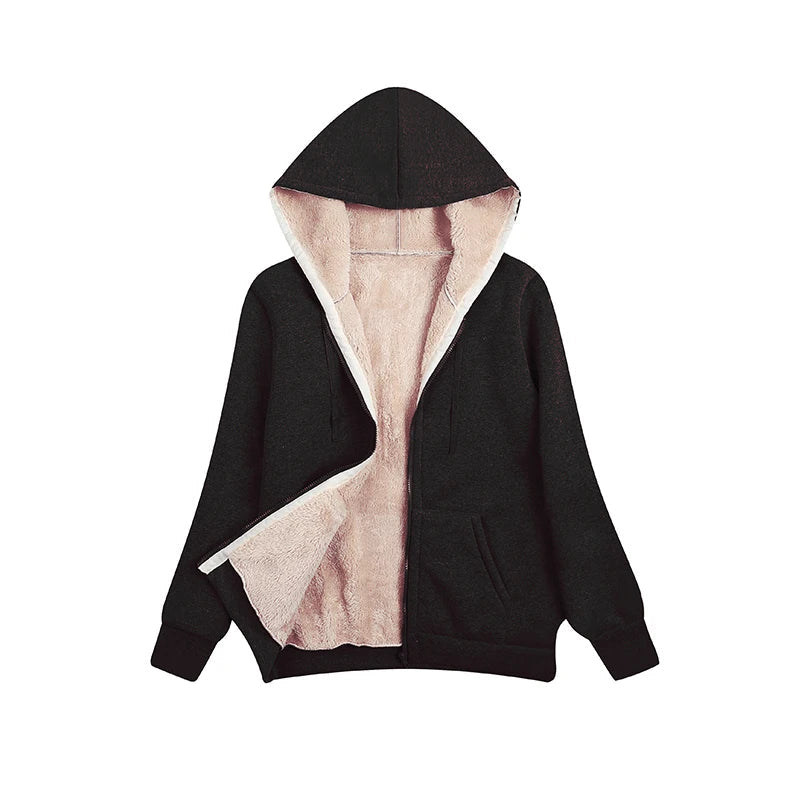 Casual Fleece Vinter Hoodie med Snöre och Hemsdragkedja för Dam | Perfekt för Höst/Vinter