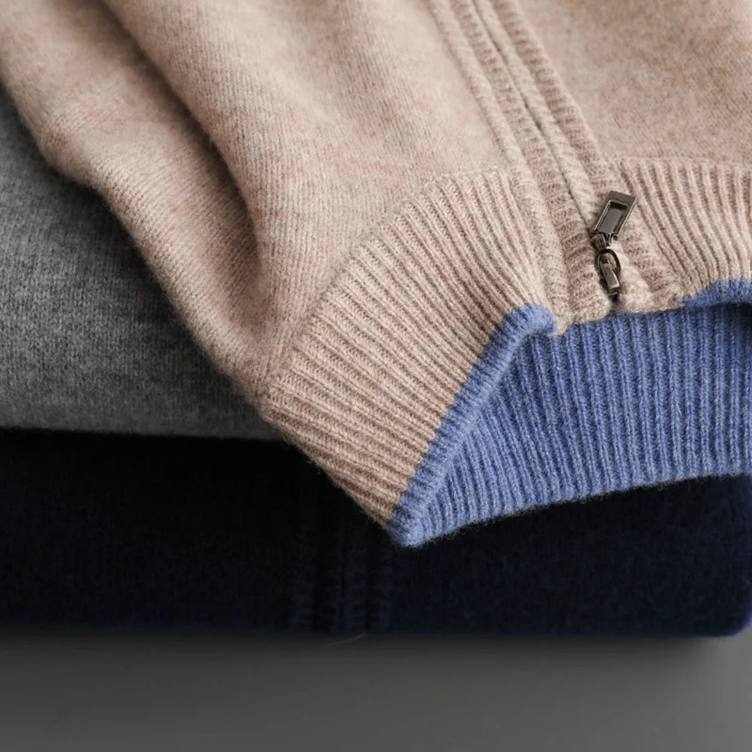 Merino - Cardigan med dragkedja i ull för herr