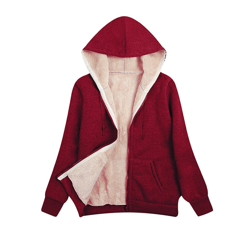 Casual Fleece Vinter Hoodie med Snöre och Hemsdragkedja för Dam | Perfekt för Höst/Vinter