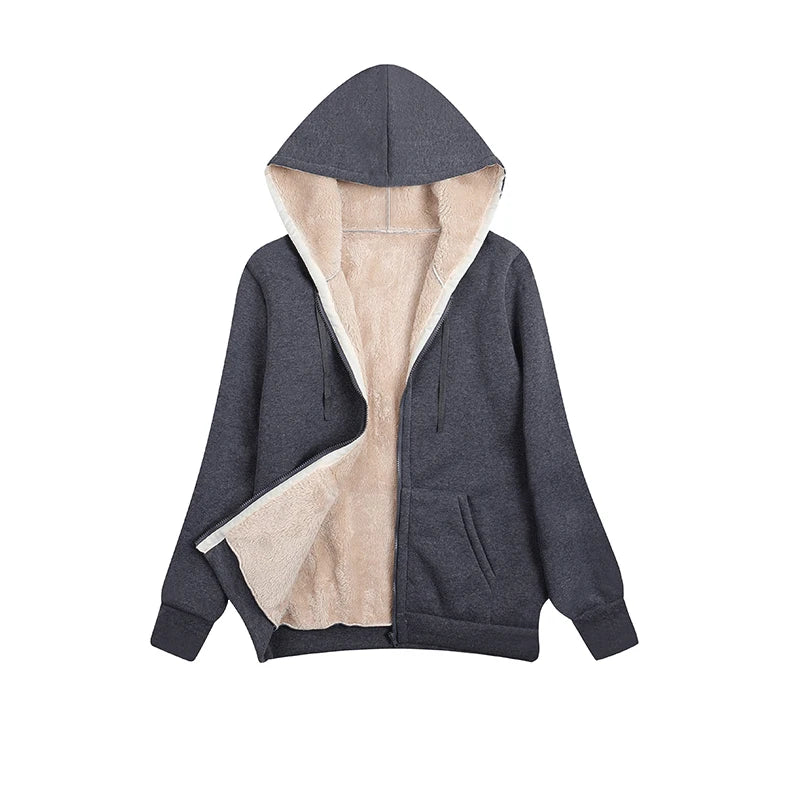 Casual Fleece Vinter Hoodie med Snöre och Hemsdragkedja för Dam | Perfekt för Höst/Vinter