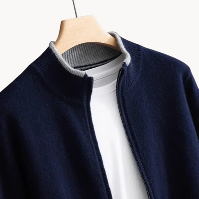 Merino - Cardigan med dragkedja i ull för herr