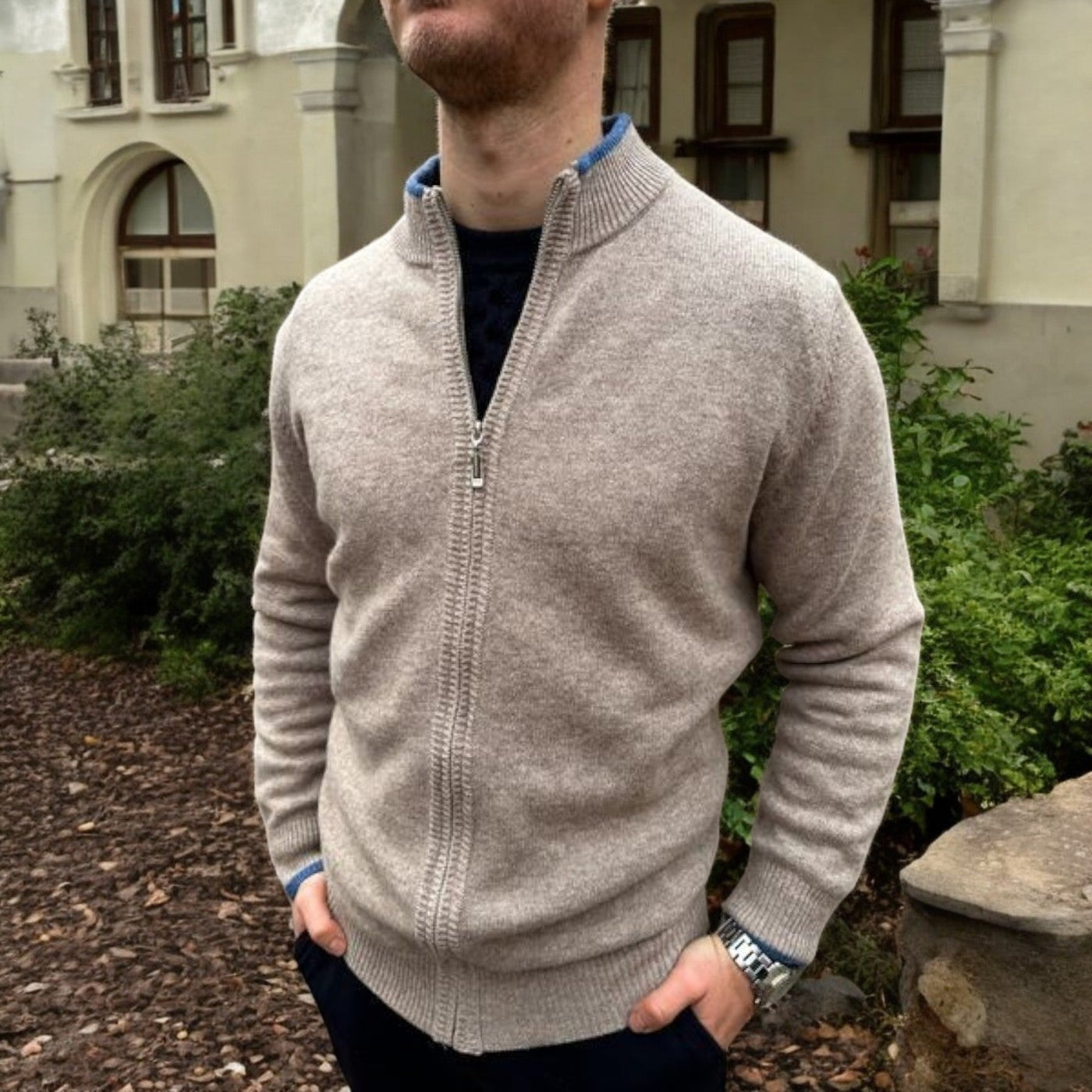 Merino - Cardigan med dragkedja i ull för herr